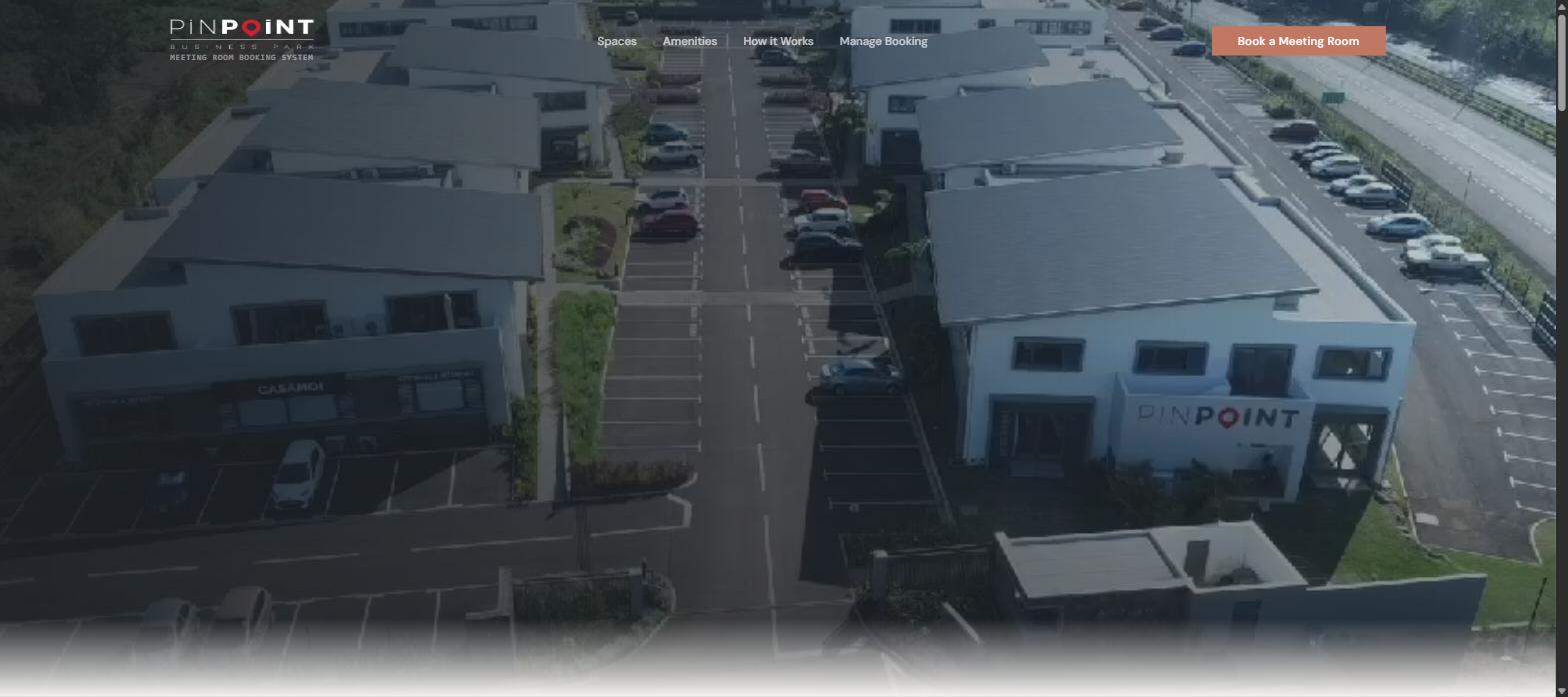 PinPoint Business Park meeting room booking system home page in its own branding