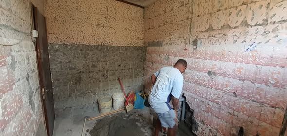 Interior stripped back to bare masonry during a renovation in Mauritius