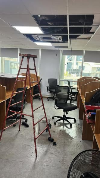 Meeting room refurbishment in progress at a call centre in Mauritius